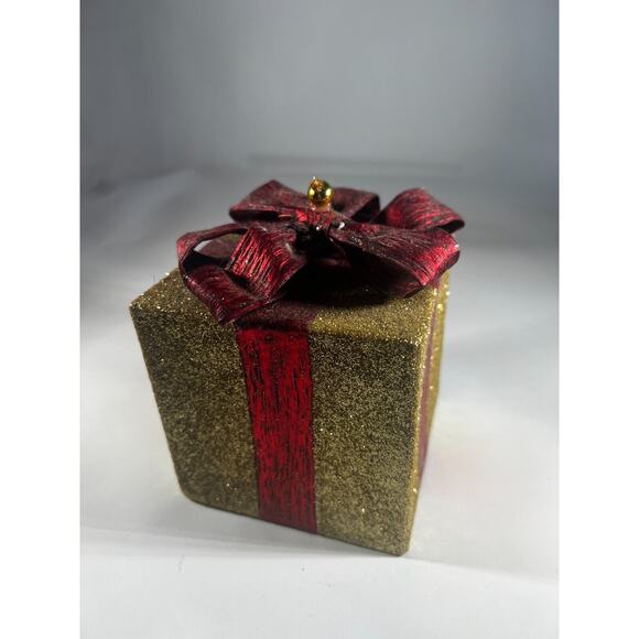 Handmade Vintage Christmas Gift Present Gold Red Decor Holiday Glitter Bow - Picture 7 of 12